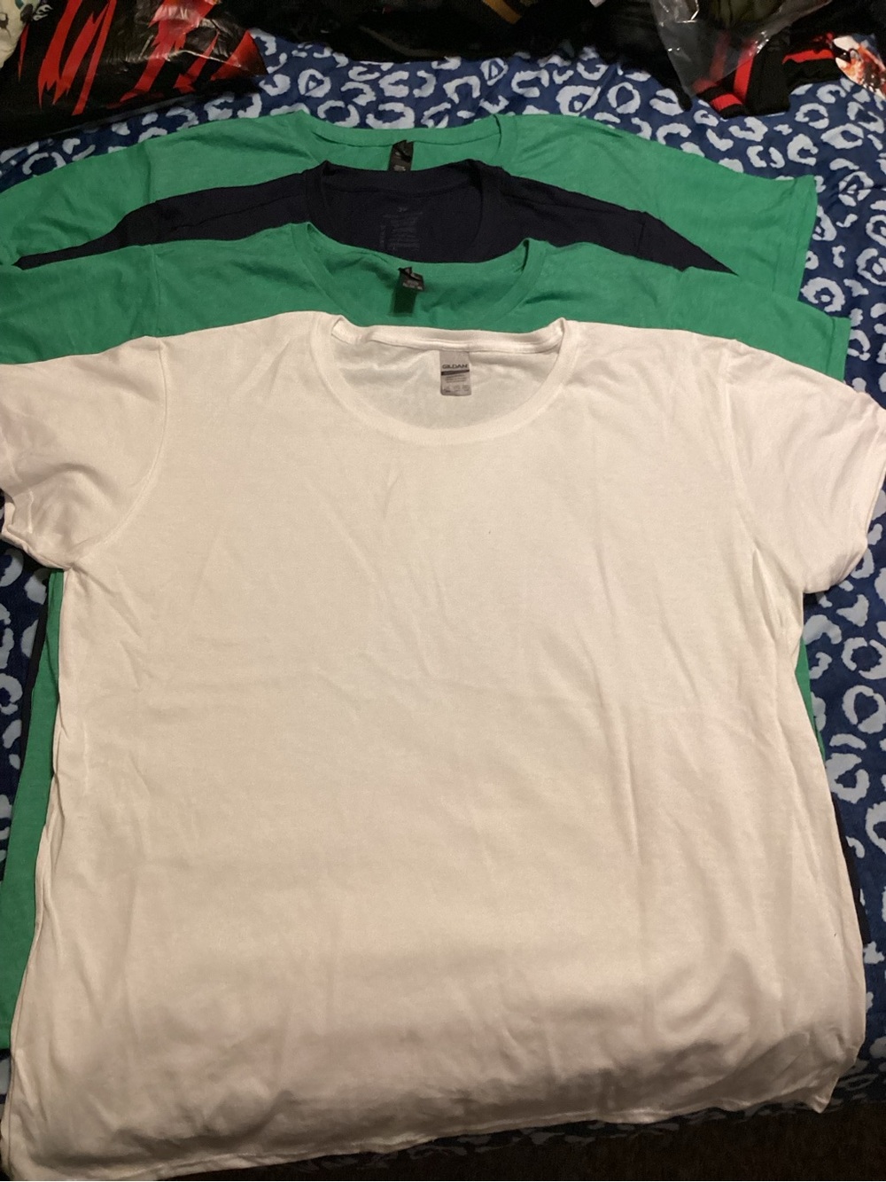 Gildan White, Green & Navy Short Sleeve Crewneck T-Shirt Trio